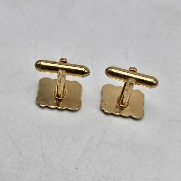 Gold-Toned Square Cufflinks With Diagonal Stripes Modernist Design - Picture 3 of 4
